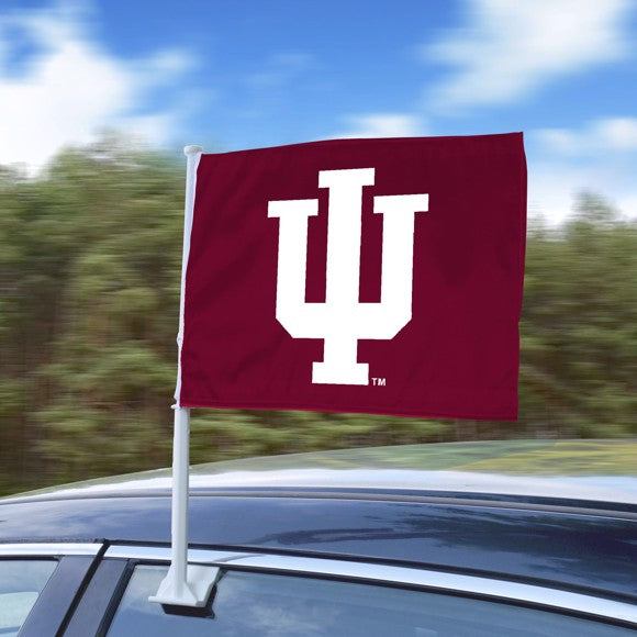 Indiana Hoosiers NCAA car flag featuring team colors and logo, made from durable nylon with a secure clip for easy installation.