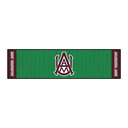 Alabama A&M Bulldogs NCAA putting mat, 18" x 72", with realistic surface, putting target, and durable backing. Doubles as a runner.