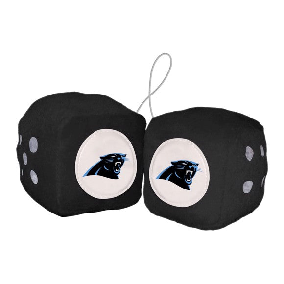 "Carolina Panthers Plush Dice - Team colors & logo, 3" size, high-quality plush, perfect for fans! By Fanmats. 