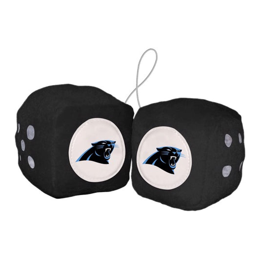 "Carolina Panthers Plush Dice - Team colors & logo, 3" size, high-quality plush, perfect for fans! By Fanmats. 