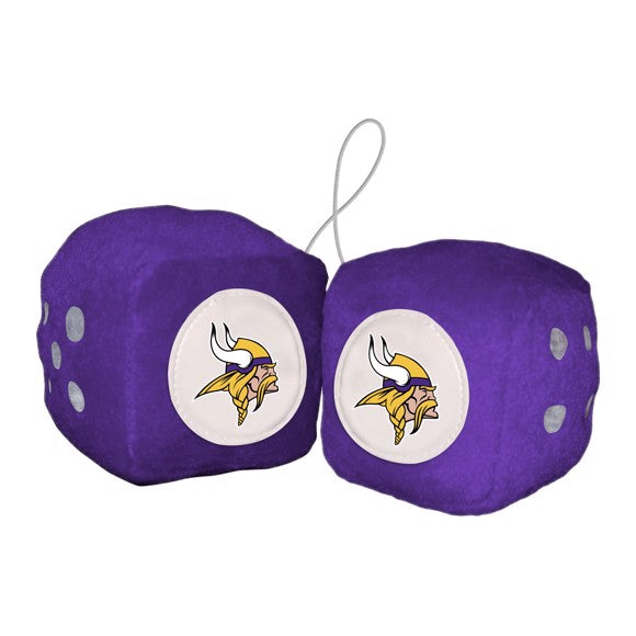 Minnesota Vikings Plush Fuzzy Dice: Soft 3" cubes in team colors, embroidered patch. Hang in car or home. Official NFL licensed