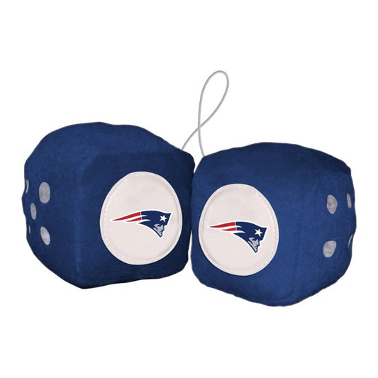 New England Patriots Plush Fuzzy Dice - Soft 3" cubes in team colors. Official NFL licensed product by Fanmats. Perfect for car or fan cave!