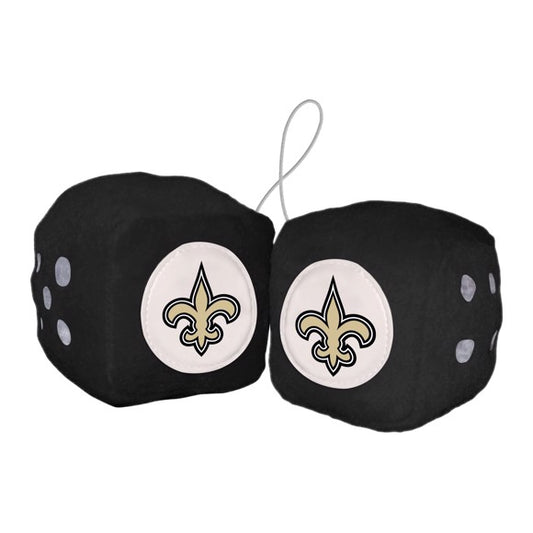 New Orleans Saints Fuzzy Dice by Fanmats - Soft 3" cubes, team colors/logo. High-quality plush, Officially Licensed by NFL. 