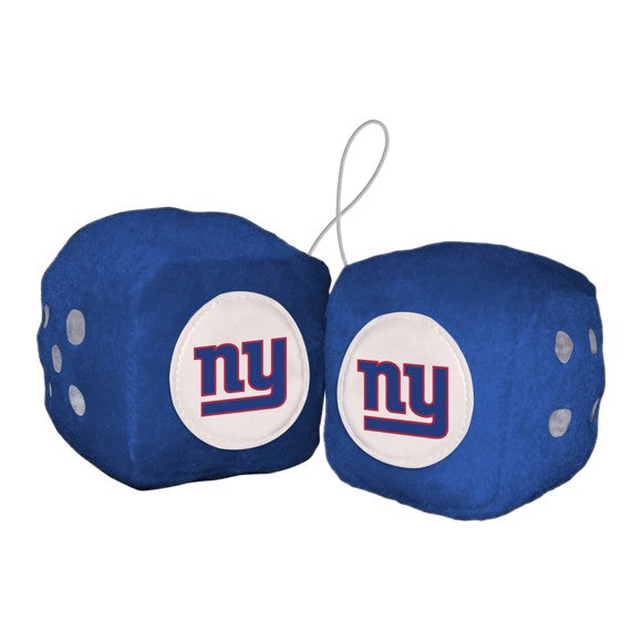 Giants Fuzzy Dice - 3" cubes, team colors. NFL licensed by Fanmats. Ideal for car or fan cave display. Perfect sports fan gift!