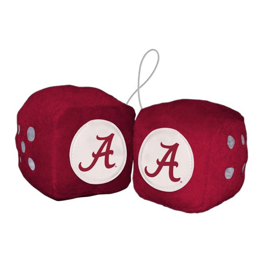 Crimson Tide Fuzzy Dice - 3" cubes, team colors/logo. Ideal for car, home, or fan cave display. Elevate your game day experience!