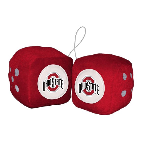 Buckeyes Fuzzy Dice - 3" cubes, team colors. NCAA licensed by Fanmats. Ideal for car, home, or fan cave display. Show your Buckeyes pride!