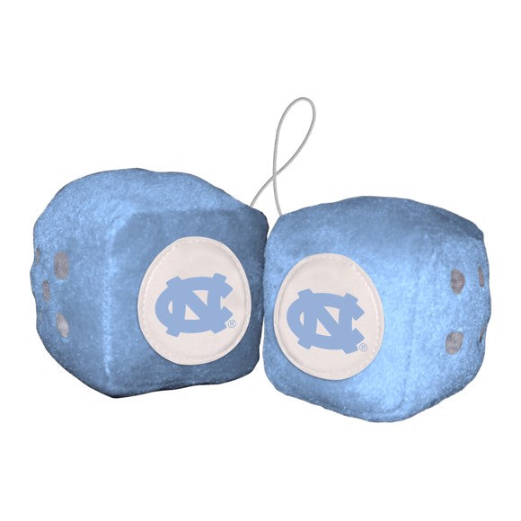 Tar Heels Fuzzy Dice - 3" cubes, team colors. NCAA licensed by Fanmats. Ideal for car, home, or fan cave display. Must-have for fans!