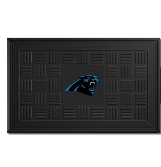 Carolina Panthers NFL Door Mat - Durable 19.5" x 31" vinyl mat with 3-D logo in true team colors. Cleans shoes, weather-resistant, officially licensed.