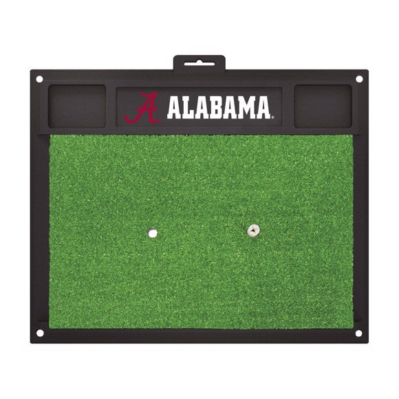 Fanmats Alabama Crimson Tide NCAA Golf Mat: Dual tee design, cups for balls/tees, heavy-duty vinyl, 20"x17"