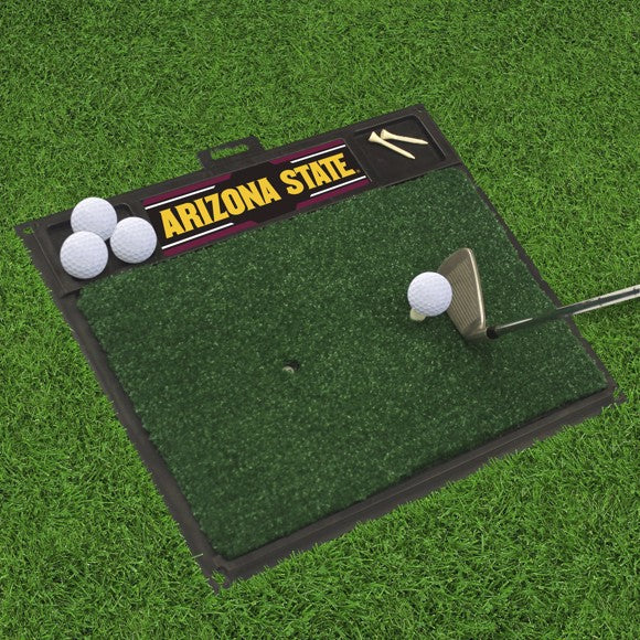 Arizona State Sun Devils NCAA Golf Mat: Brand new, measures 20" x 17", dual tee design for left and right-handed golfers, cups for balls and tees, made of heavy-duty vinyl with realistic turf.