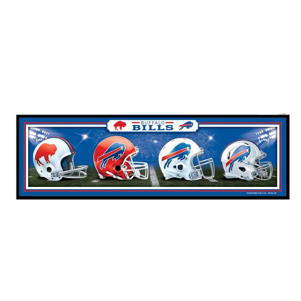 Buffalo Bills "History of Helmets" Wood Sign: Antique design, NFL licensed, crafted in the USA by Wincraft. Indoor use. Special order, 4-8 weeks delivery.