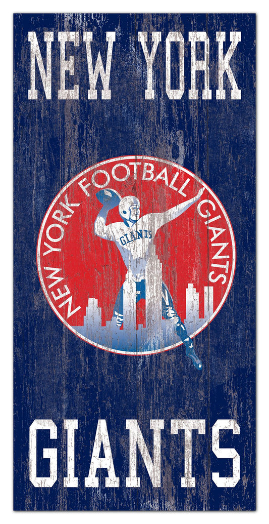 New York Giants Heritage Logo w/ Team Name 6" x 12" Distressed Sign by Fan Creations