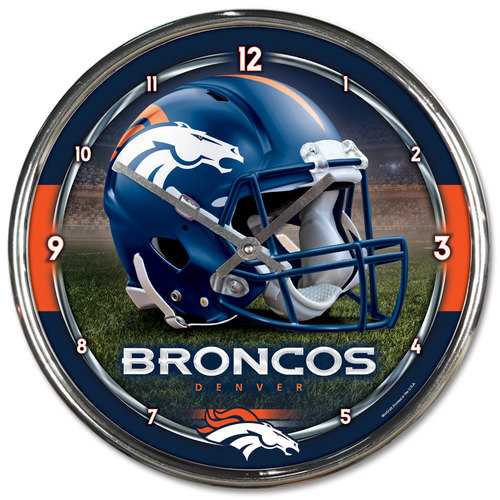 Display your Broncos pride with this 12" round chrome wall clock by Wincraft, featuring bold team graphics. AA batteries not included.