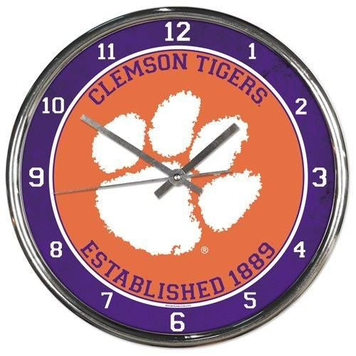 Clemson Tigers 12" Round Chrome Wall Clock by Wincraft
