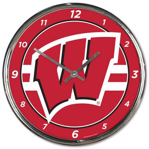 Wisconsin Badgers 12" Round Chrome Wall Clock