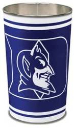 Duke Blue Devils metal wastebasket with team colors and graphics measures 15 inches tall & 10 inches wide at top