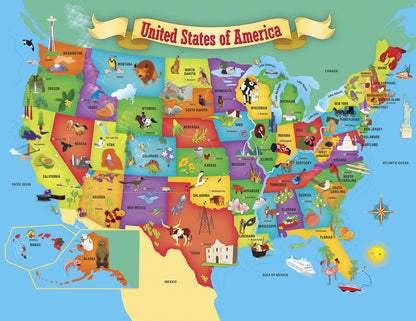 Explorer Kids - USA Map - 60 Piece Kids Jigsaw Puzzle by Masterpieces see