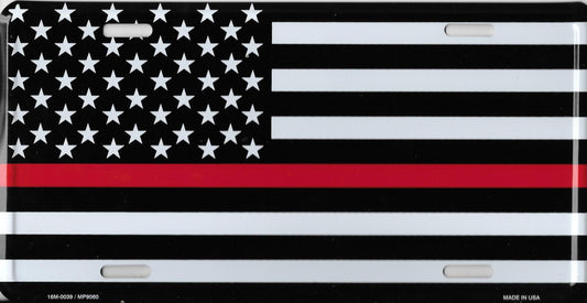 American Flag Thin Red Line 6" x 12" Metal License Plate Tag LP-7901