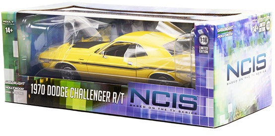 1970 Dodge Challenger R/T Yellow with Matt Black Stripes "NCIS" (2003) TV Series 1/18 Diecast Model Car by Greenlight