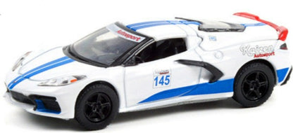 2020 Chevrolet Corvette C8 Stingray #145 White with Blue Stripes "Greenlight Muscle" Series 25 1/64 Diecast Model Car by Greenlight