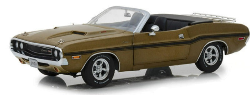 1970 Dodge Challenger R/T Convertible with Luggage Rack Metallic Gold with Black Stripes 1/18 Diecast Model Car by Greenlight