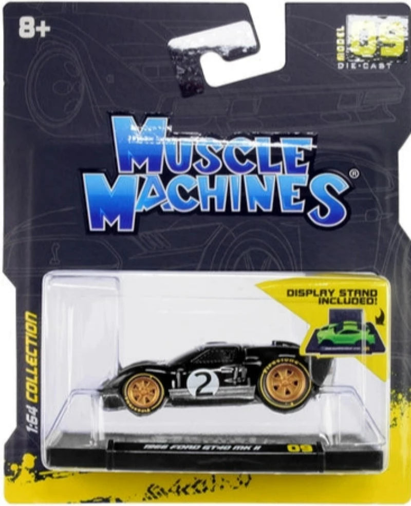 1966 Ford GT40 MKII #2 Black with Silver Stripes and Gold Wheels 1/64 Diecast Model Car by Muscle Machines