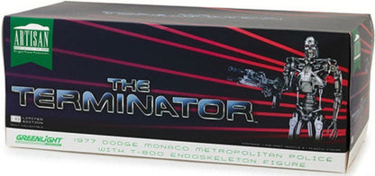 1977 Dodge Monaco Metropolitan Police with T-800 Endoskeleton Figure "The Terminator" (1984) Movie 1/18 Diecast Model Car by Greenlight