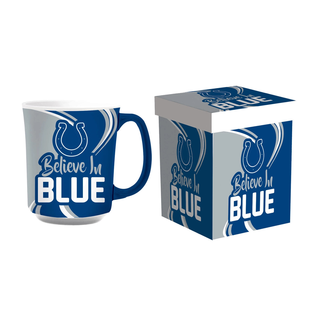 Indianapolis Colts NFL Coffee Mug: 14oz ceramic, team colors, logo, microwave-safe. Perfect gift in matching box. Officially licensed by Evergreen.