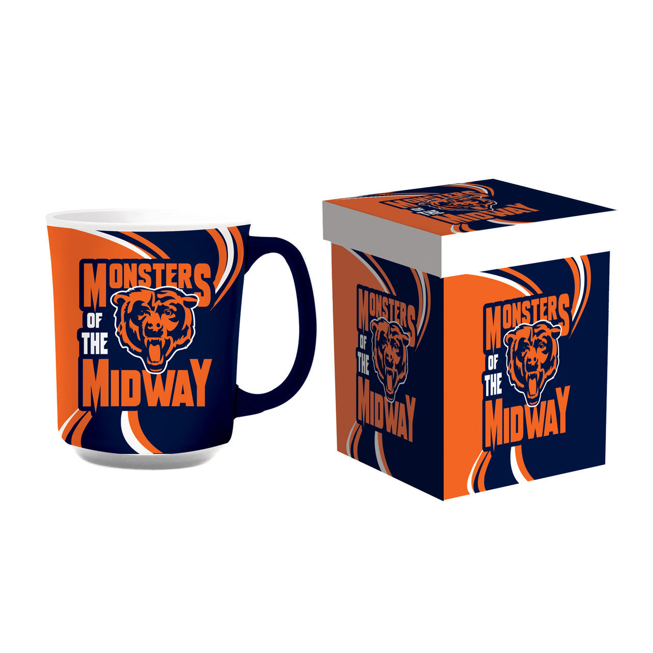 Chicago Bears 14oz Ceramic Coffee Mug: Team colors, logo, matching box. Official NFL, microwave & top-rack dishwasher safe. By Evergreen.