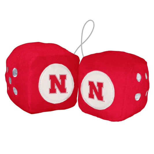 Nebraska Cornhuskers NCAA Fuzzy Dice - 3" plush, team colors. Officially licensed by NCAA. Perfect for car or office. Great gift for fans!