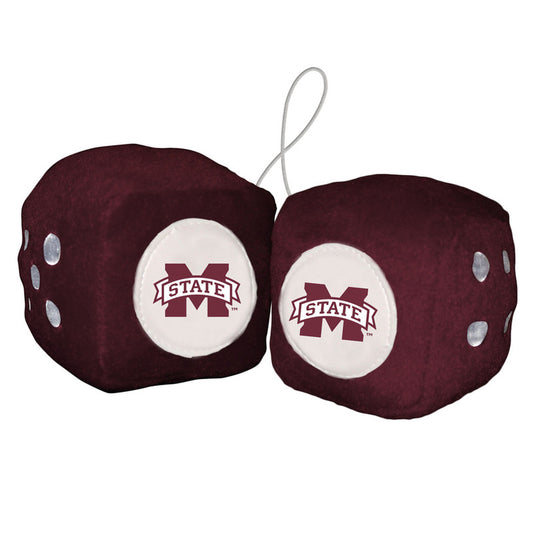 Mississippi State Bulldogs Fuzzy Dice - 3" plush, team colors/logo. Official NCAA licensed. Perfect for car, office, or fan cave decor!