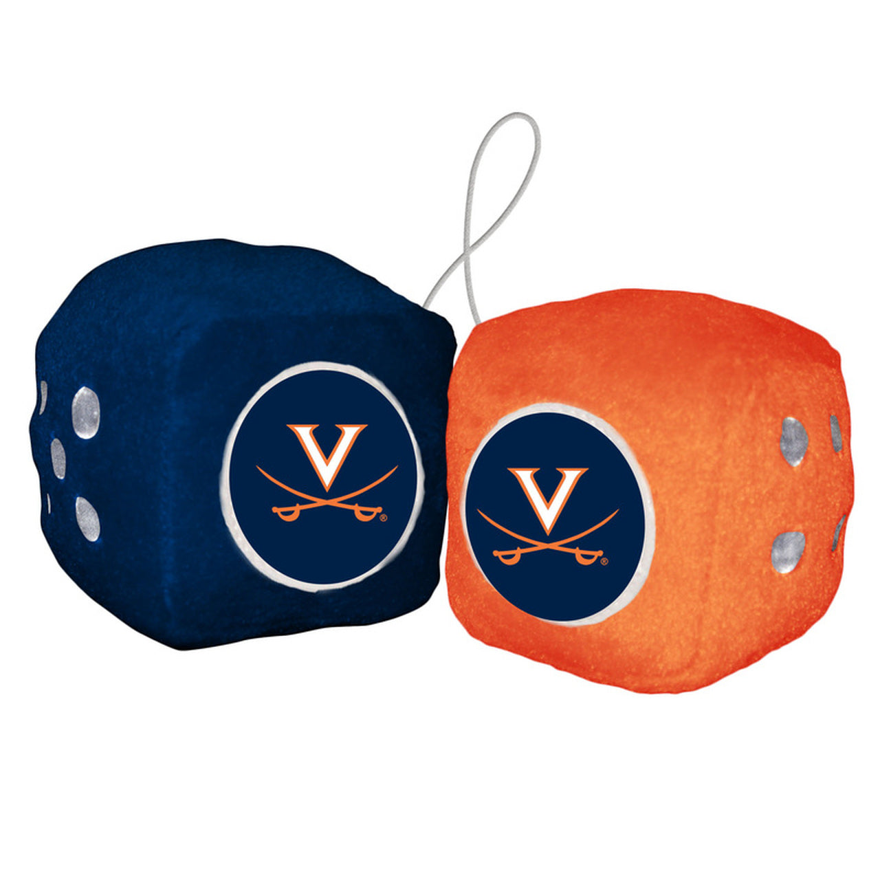Virginia Cavaliers Fuzzy Dice - 3" cubes, team colors. NCAA licensed by Fremont Die. Perfect for car, man cave, or office display!