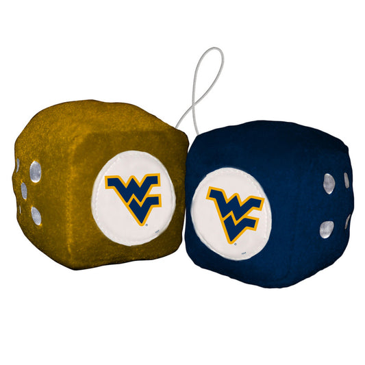 West Virginia Mountaineers Plush Dice - 3" team-colored, logo dice. High-quality plush. NCAA licensed. By Fremont Die. Show your Mountaineers pride!