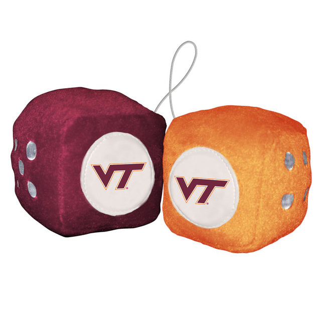 Virginia Tech Hokies Fuzzy Dice - 3" cubes, team colors. Official NCAA licensed by Fremont Die. Perfect for car, man cave, or office display!