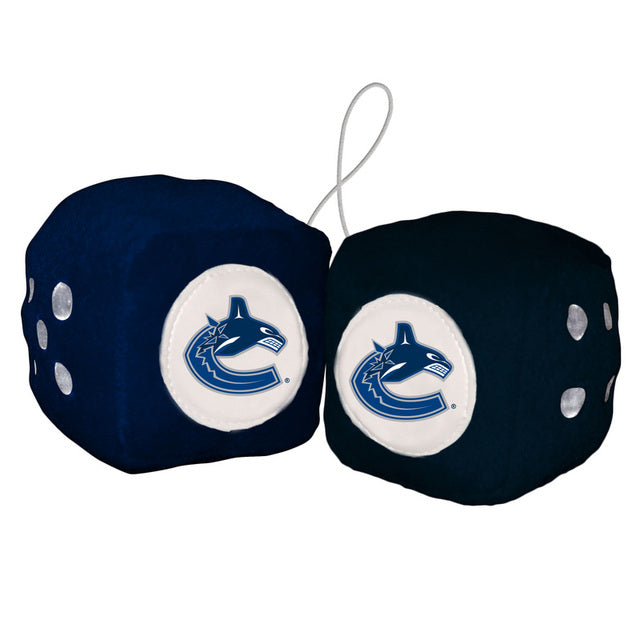 Vancouver Canucks Fuzzy Dice - 3" cubes, team colors. NHL licensed by Fremont Die. Ideal for car, man cave, or office display!