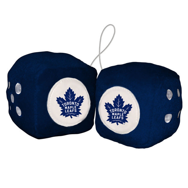 Toronto Maple Leafs Fuzzy Dice - 3" cubes, team colors. NHL licensed by Fremont Die. Ideal for car, man cave, or office display!