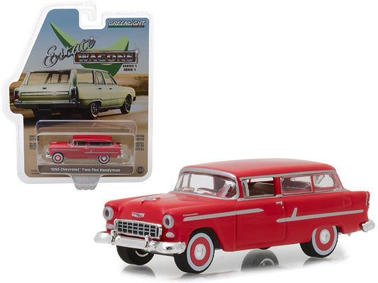 1:64 scale 1955 Chevrolet Two-Ten Handyman Gypsy Red 'Estate Wagons' Series 1 diecast model car by Greenlight. Limited edition with chrome accents.