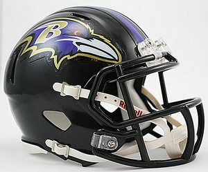 Baltimore Ravens NFL Speed Mini Helmet by Riddell collectible with chinstrap and metal faceguard