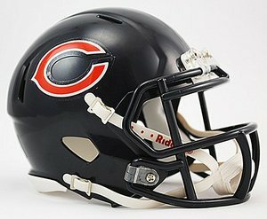 Chicago Bears Riddell NFL Speed Mini Helmet with chinstrap, metal faceguard, and interior foam padding.