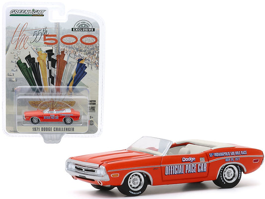 1971 Dodge Challenger Convertible Official Pace Car Orange "55th Indianapolis 500 Mile Race" "Hobby Exclusive" 1/64 Diecast Model Car by Greenlight