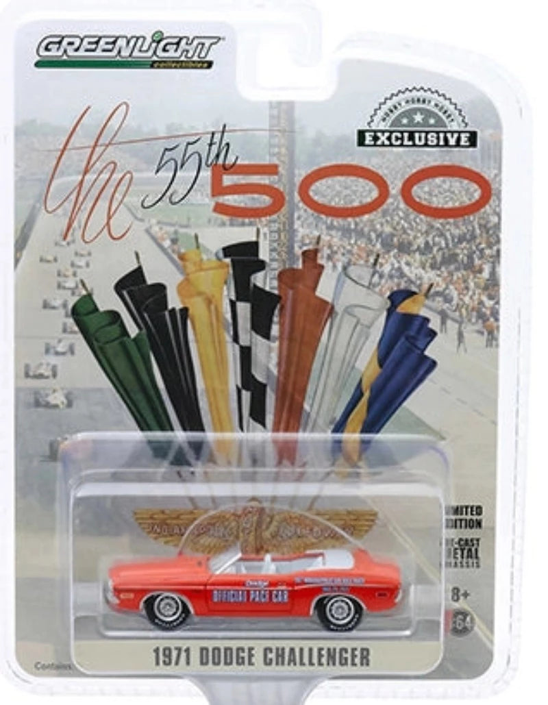 1971 Dodge Challenger Convertible Official Pace Car Orange "55th Indianapolis 500 Mile Race" "Hobby Exclusive" 1/64 Diecast Model Car by Greenlight