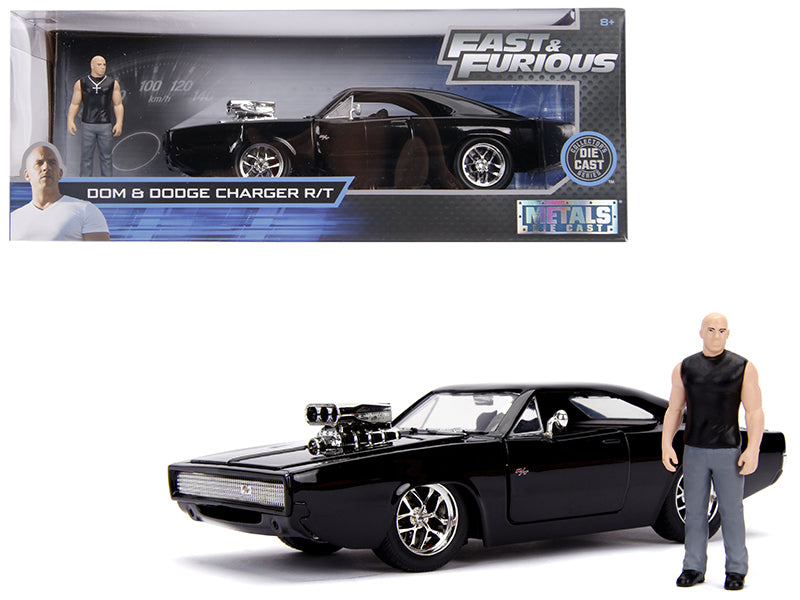 Dodge Charger R/T Black with Dom Diecast Figurine "Fast & Furious" Movie 1/24 Diecast Model Car by Jada