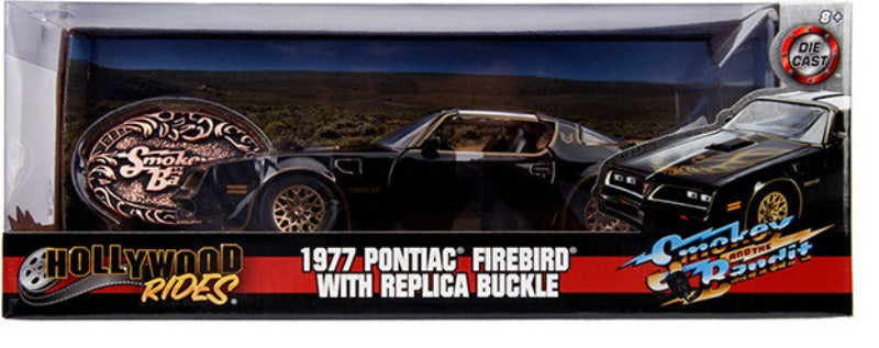 1977 Pontiac Firebird Trans Am Black with Replica Buckle "Smokey and the Bandit" (1977) Movie "Hollywood Rides" Series 1/24 Diecast Model Car by Jada