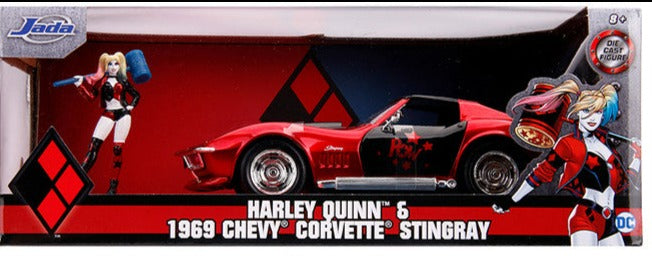 1969 Chevrolet Corvette Stingray with Harley Quinn Diecast Figurine "DC Comics" Series 1/24 Diecast Model Car by Jada