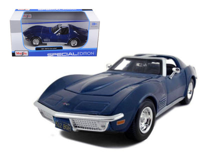 1970 Chevrolet Corvette Blue 1/24 diecast model car with opening hood and doors by Maisto