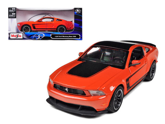 2012 Ford Mustang Boss 302 Orange and Black 1/24 Diecast Model Car by Maisto