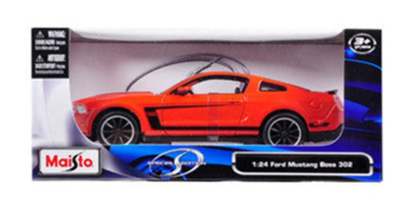 2012 Ford Mustang Boss 302 Orange and Black 1/24 Diecast Model Car by Maisto