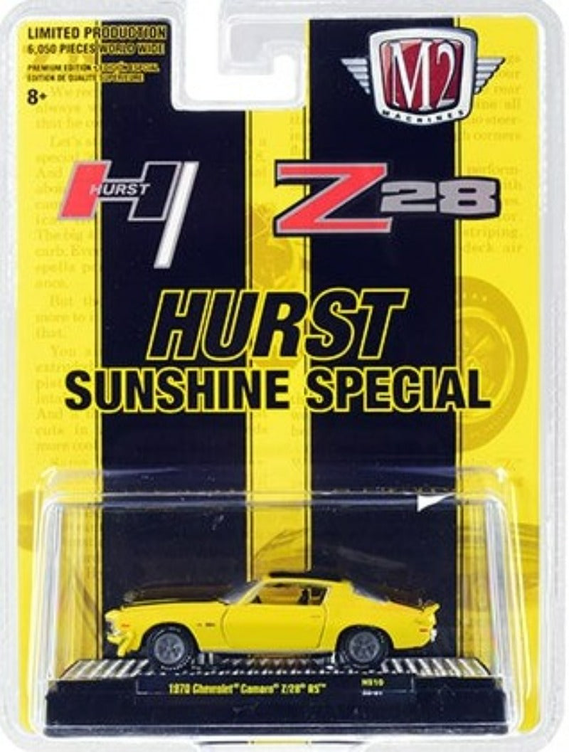 1970 Chevrolet Camaro Z/28 RS "Hurst Sunshine Special" Yellow with Black Stripes Limited Edition to 6050 pieces 1/64 Diecast Model Car by M2 Machines
