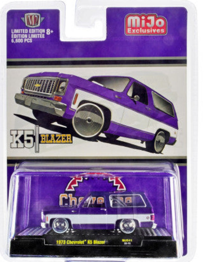 1973 Chevrolet K5 Blazer Purple Metallic and White Limited Edition to 6600 pieces Worldwide 1/64 Diecast Model Car by M2 Machines