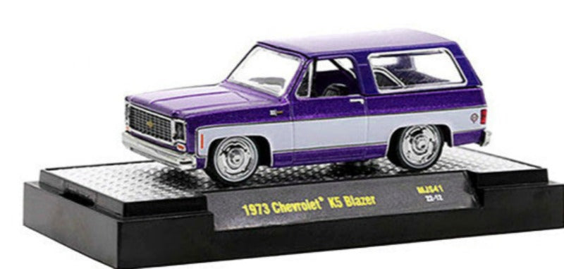 1973 Chevrolet K5 Blazer Purple Metallic and White Limited Edition to 6600 pieces Worldwide 1/64 Diecast Model Car by M2 Machines